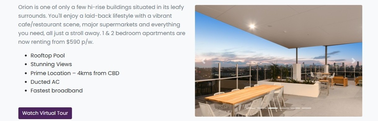 Preview of the Orion Apartments website